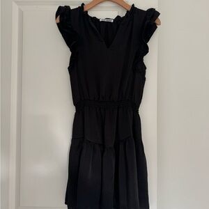 Steve Madden women’s black satin ruffle sleeve mini dress size XS 0 2
